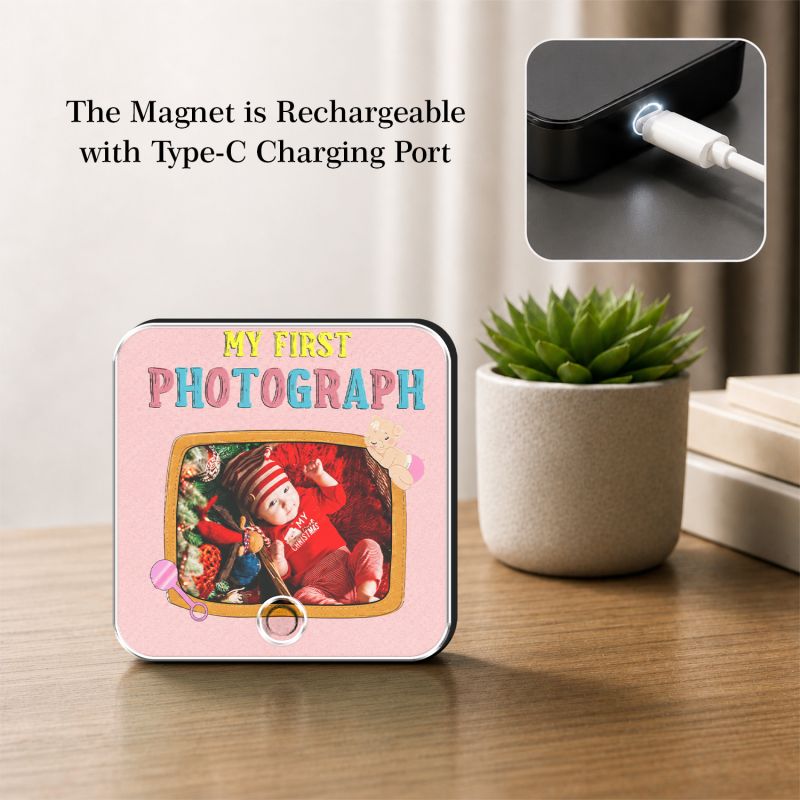 Personalized My First Photograph Theme Musical Fridge Magnet Newborn Baby Photo Frame Gift for New Parents & Baby Shower